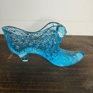 Fenton Blue Glass Decorative Shoe